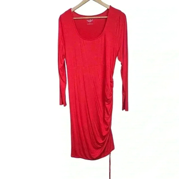 Isabel by Ingrid+Isabel Maternity Red Rusched Side Dress | Size Large - Picture 1 of 4